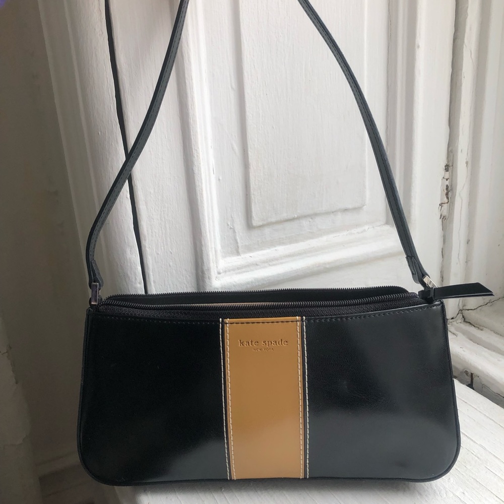 KATE SPADE 90s shoulder baguette leather black and tan bag